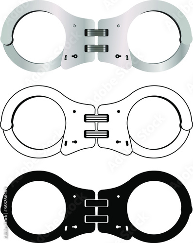 Metal handcuffs isolated on white background. Vector illustration.