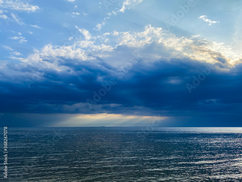 Baltic sea in a thunderstorm  stormy dark blue sky