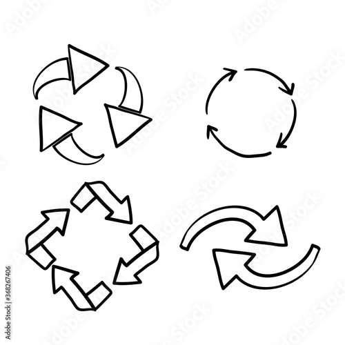 hand drawn doodle recycle arrow collection icon symbol vector