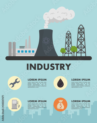 energy industry production plant scene and set icons vector illustration design
