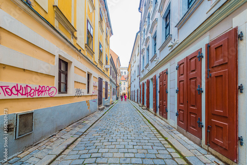 BRATISLAVA  SK - MAY 25  2015  Narrow streets of the old town area in Bratislava  Slovakia.