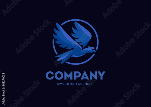 creative flying eagle blue color with circle logo vector illustration