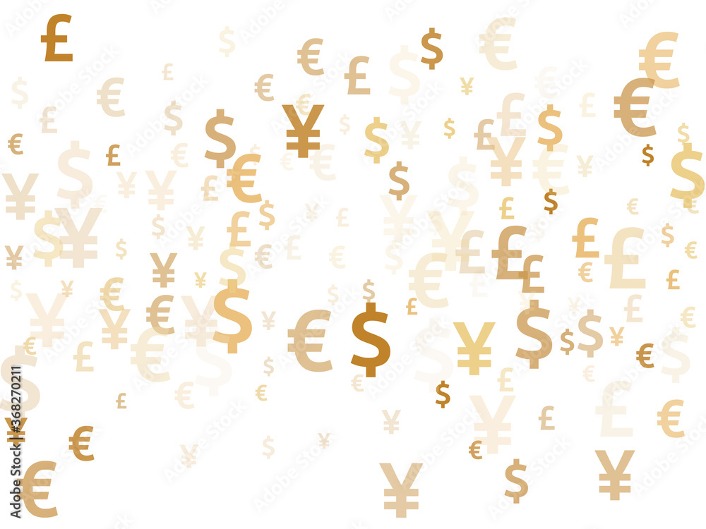 Euro dollar pound yen gold signs scatter money vector design. Financial backdrop. Currency icons 