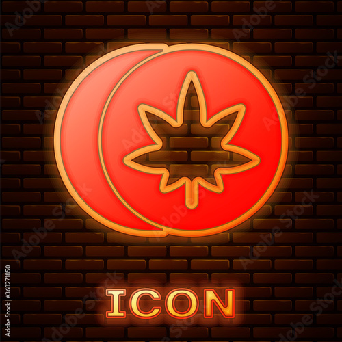 Glowing neon Herbal ecstasy tablets icon isolated on brick wall background. Vector Illustration.