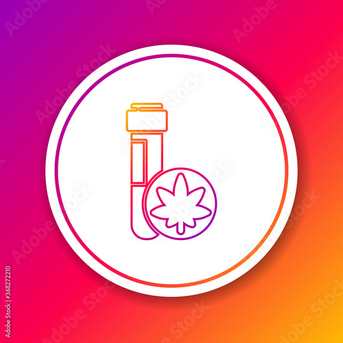 Color line Chemical test tube with marijuana or cannabis leaf icon isolated on color background. Research concept. Laboratory CBD oil. Circle white button. Vector Illustration.