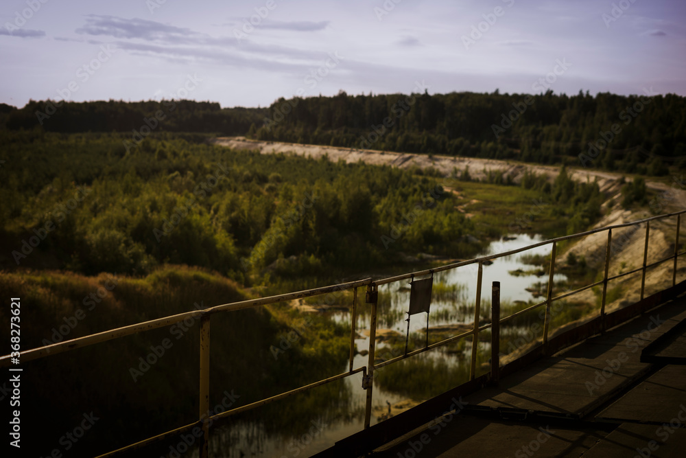 landscape with green forest, hills and river landscape with green forest, hills and river