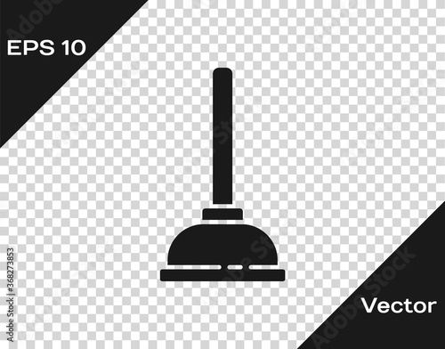 Black Rubber plunger with wooden handle for pipe cleaning icon isolated on transparent background. Toilet plunger. Vector Illustration.