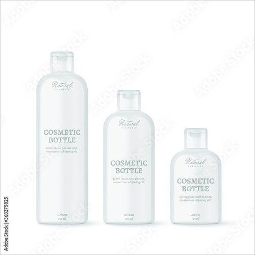 Realistic cosmetic bottles on white background. Cosmetic containers and tubes for cream, shampoo, gel, balsam, conditioner, soap, etc. 3d Vector Illustration