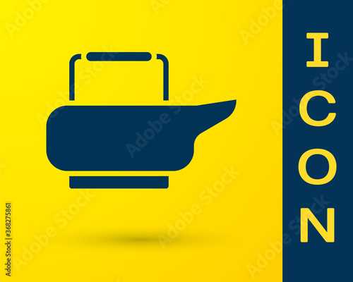 Blue Bedpan icon isolated on yellow background. Toilet for bedridden patients. Vector Illustration.