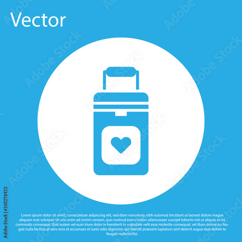 Blue Cooler box for human organs transportation icon isolated on blue background. Organ transplantation concept. Organ container. White circle button. Vector Illustration.