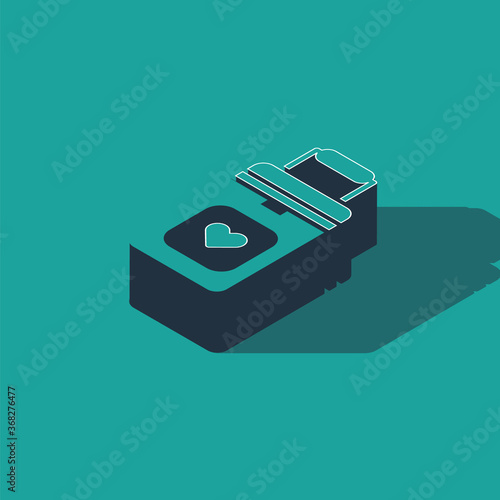 Isometric Cooler box for human organs transportation icon isolated on green background. Organ transplantation concept. Organ container. Vector Illustration.