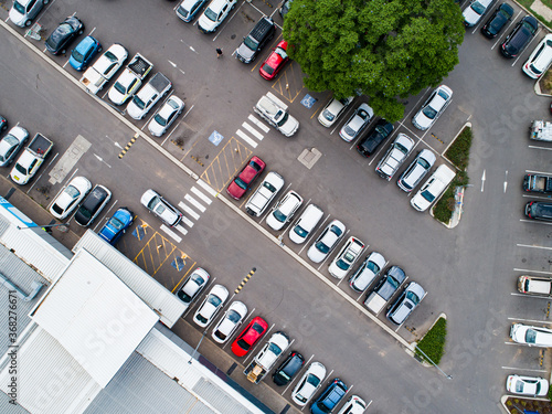 Car park beside shopping center in town