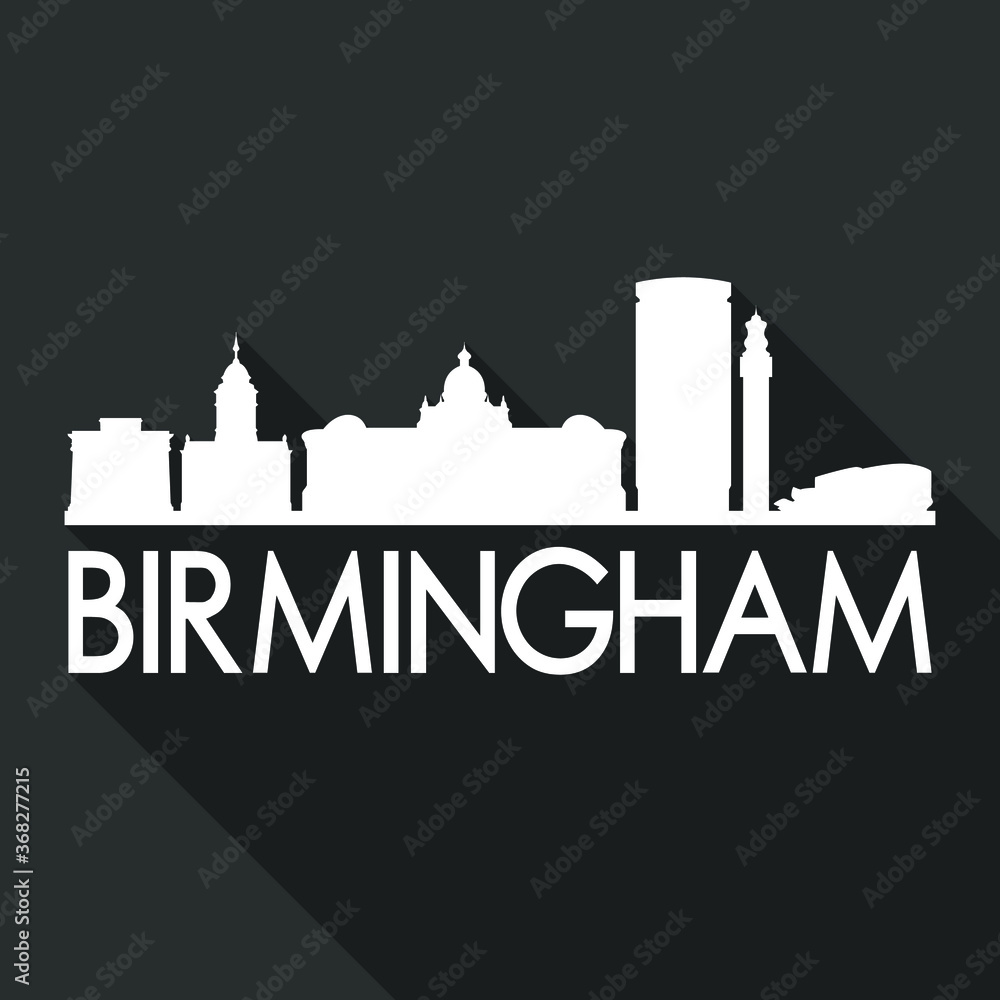 Birmingham Flat Icon Skyline Silhouette Design City Vector Art Famous Buildings.