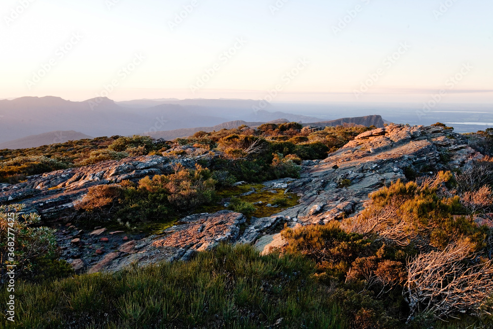 View over mountain range in late afternoon View over mountain range in late afternoon