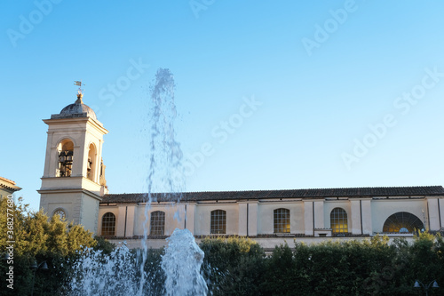 church of san pancrazio in the town of albano lazio photographed from place pia with the fountain