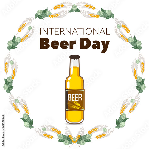 International Beer Day. Bottle of Beer. Vector Illustration.
