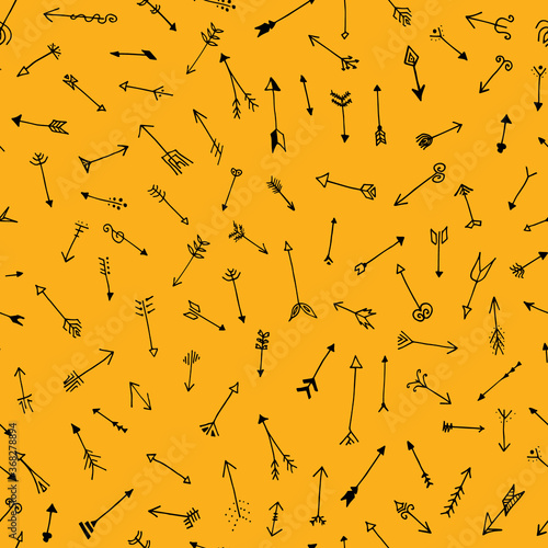 War of the arrows seamless pattern on dark yellow background