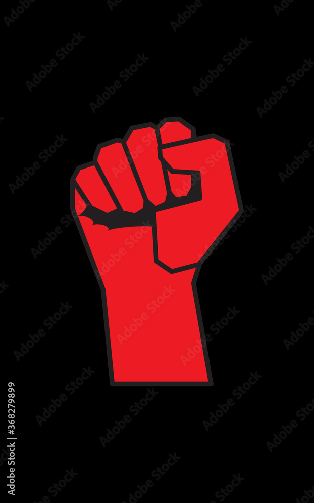 Red fist on black background. Concept of resistance, revolution, new changes. Use for printing on T-shirts, paper, textiles, poster, banner. Poster with empty field for your text. Template for design Red fist on black background. Concept of resistance, revolution, new changes. Use for printing on T-shirts, paper, textiles, poster, banner. Poster with empty field for your text. Template for design