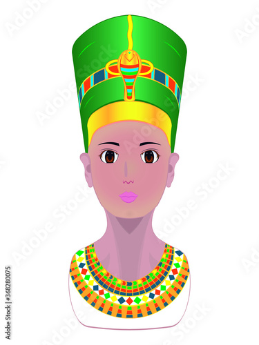 Neferneferuaten or Nefertiti The famous Egyptian queen of Pharaoh Akhenaten drawing in vector with cartoon eyes
