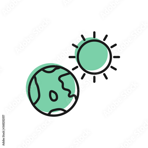 Black line Earth globe and sun icon isolated on white background. World or Earth sign. Global internet symbol. Geometric shapes. Vector Illustration.