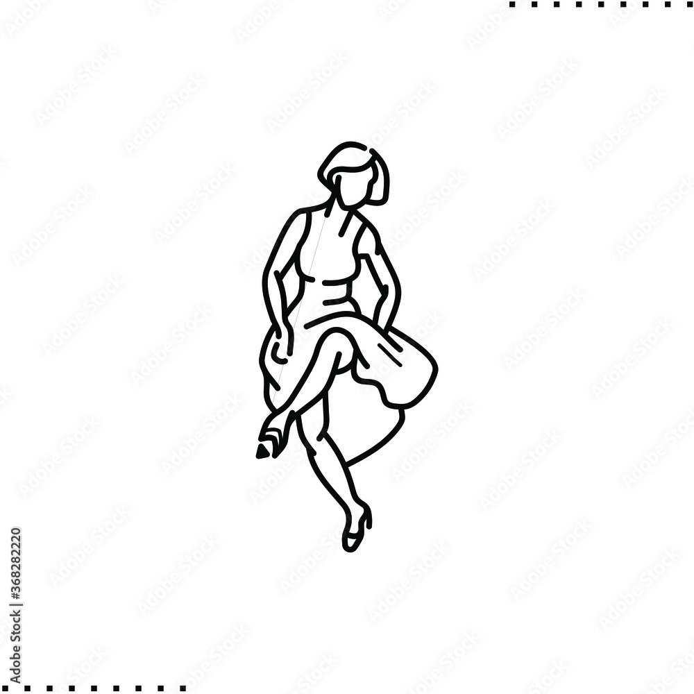 Woman dancing charleston vector icon in outlines