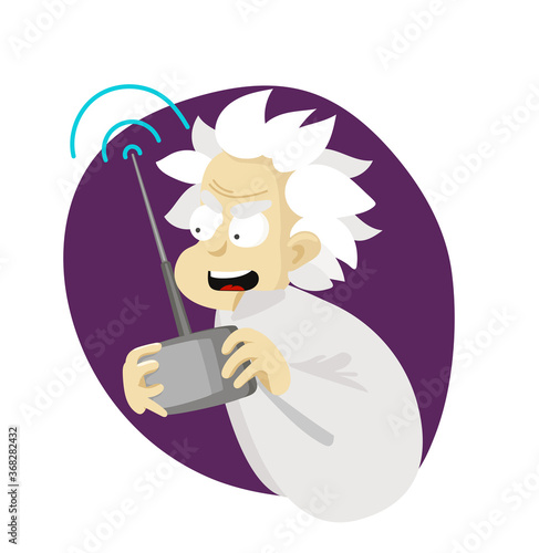 Cute cartoon old man with radio remote controle. Vector character