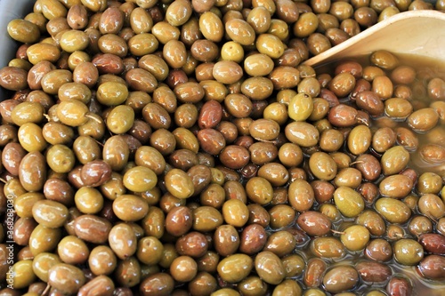 Fototapeta Naklejka Na Ścianę i Meble -  Stall with Greek olives at street market