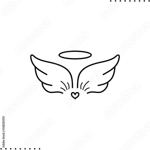 Angel wings and halo vector icon in outlines