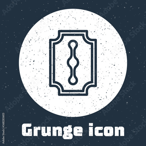 Grunge line Blade razor icon isolated on grey background. Monochrome vintage drawing. Vector Illustration.