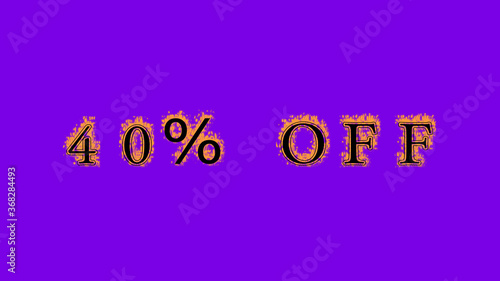 40% off fire text effect violet background. animated text effect with high visual impact. letter and text effect. Alpha Matte. 