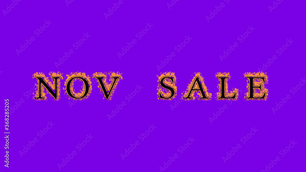 nov sale fire text effect violet background. animated text effect with high visual impact. letter and text effect. Alpha Matte. 