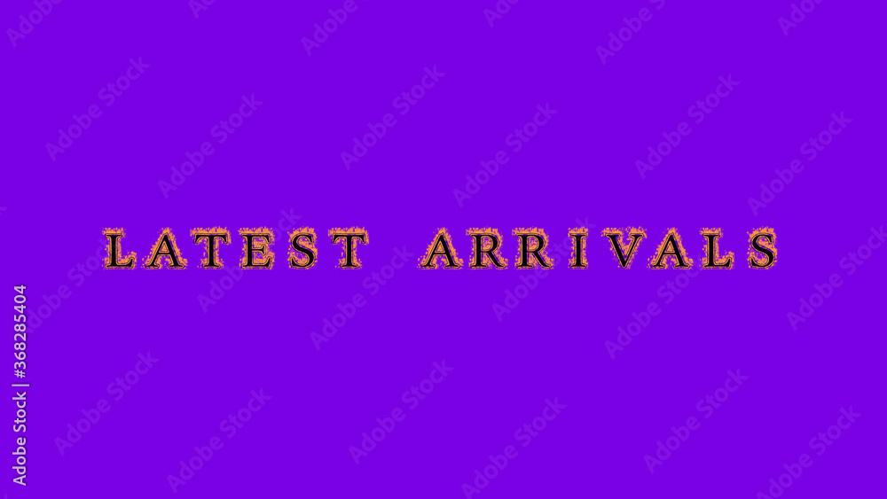 latest arrivals fire text effect violet background. animated text effect with high visual impact. letter and text effect. Alpha Matte. 