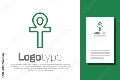 Green line Cross ankh icon isolated on white background. Logo design template element. Vector Illustration.