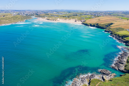 Aerial photograph of Crantock Beach and Pentire Head  Newquay  Cornwall  England
