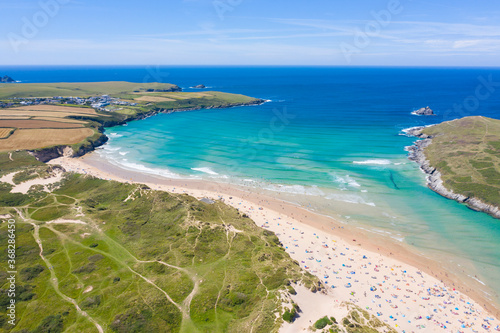 Aerial photograph of Crantock Beach and Pentire Head  Newquay  Cornwall  England