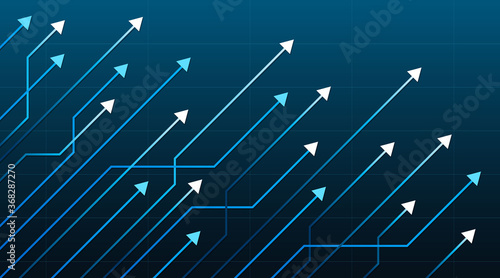Various sizes of arrows that move upwards and intertwine. Stock market diagram. Group of arrows going up. Vector illustration.