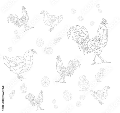 simple line vector polygone art of chicken pattern 