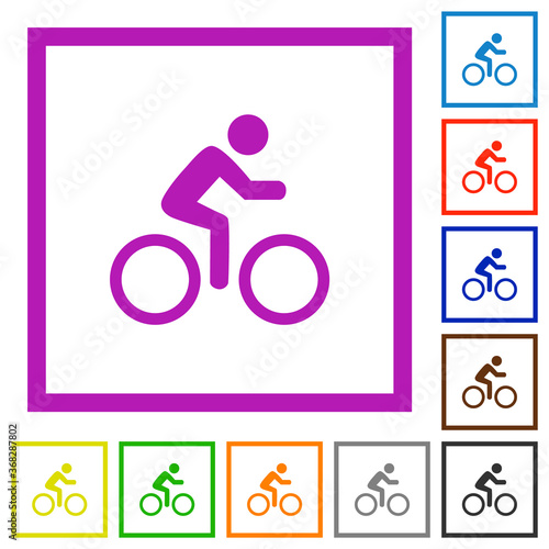 Bicycle with rider flat framed icons