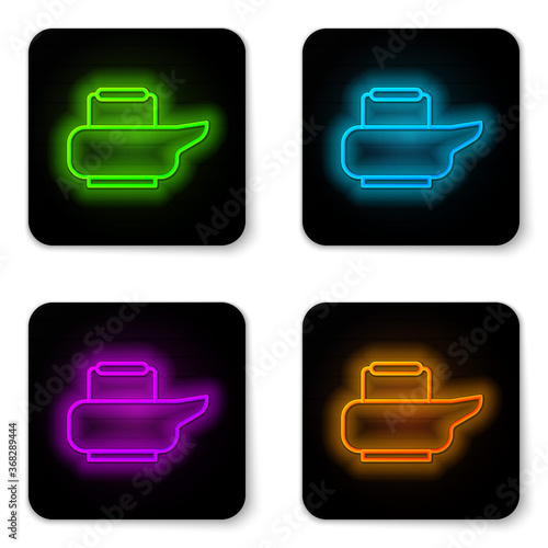 Glowing neon line Bedpan icon isolated on white background. Toilet for bedridden patients. Black square button. Vector Illustration.