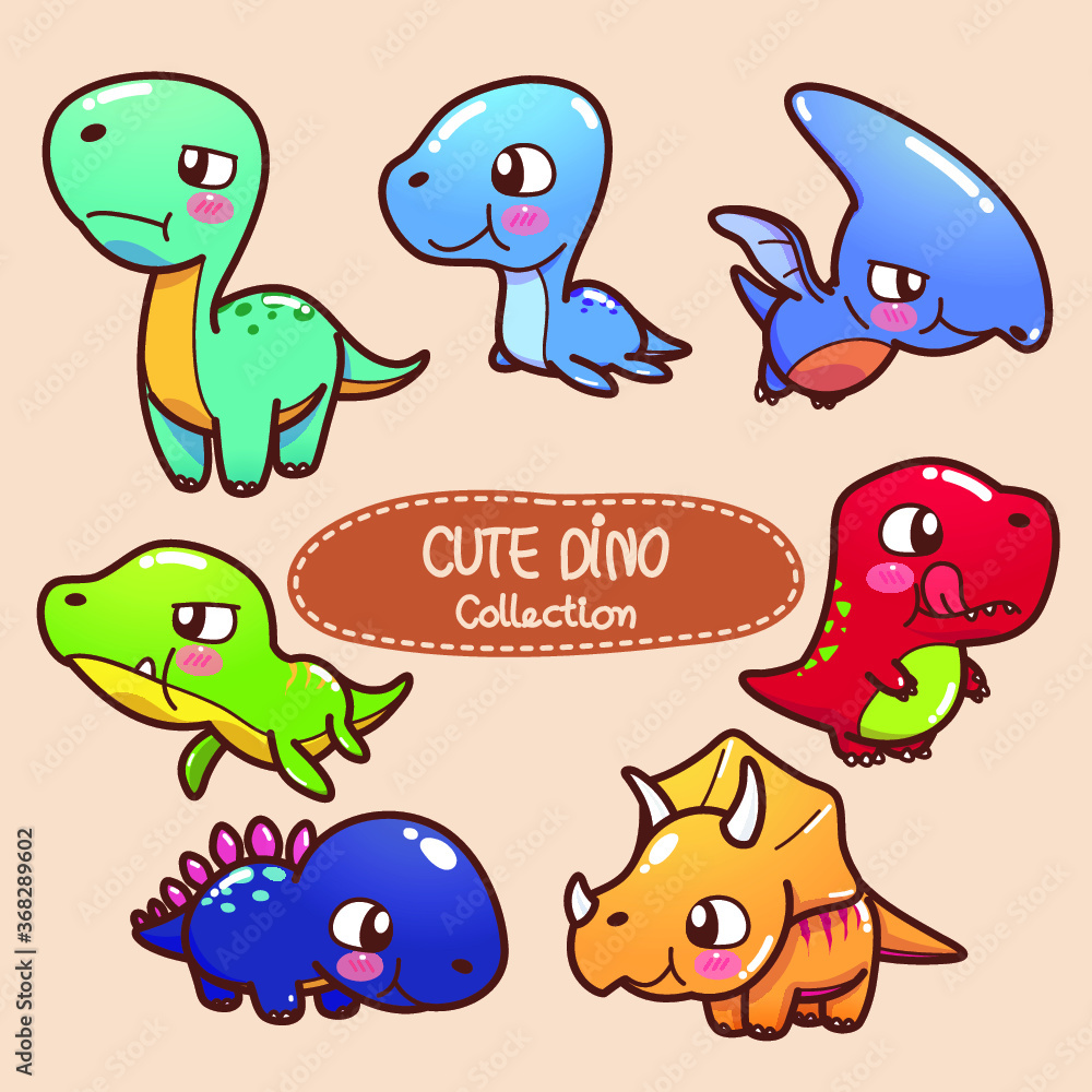 Obraz premium Collection of different cute dinosaurs.