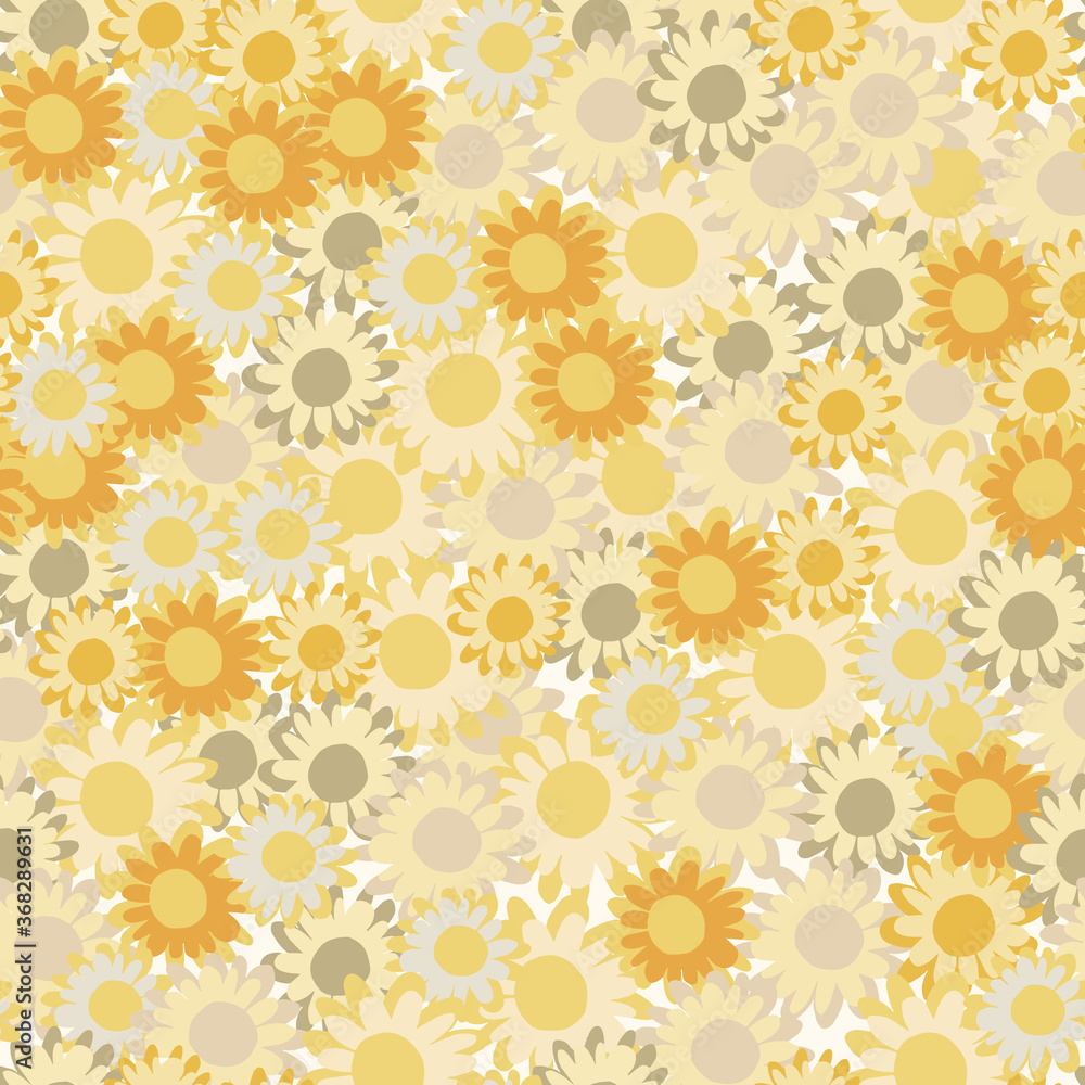 Random small flowers seamless pattern. Floral elements on yellow and grey colors. Sunny backdrop. Random small flowers seamless pattern. Floral elements on yellow and grey colors. Sunny backdrop.