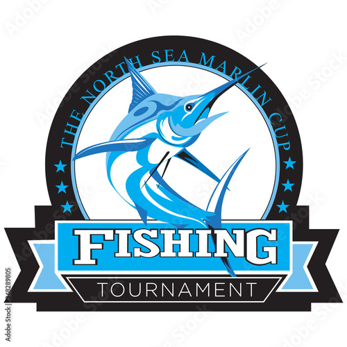Fishing logo design with big Marlin fish. Fishing tournament emblem or logo.