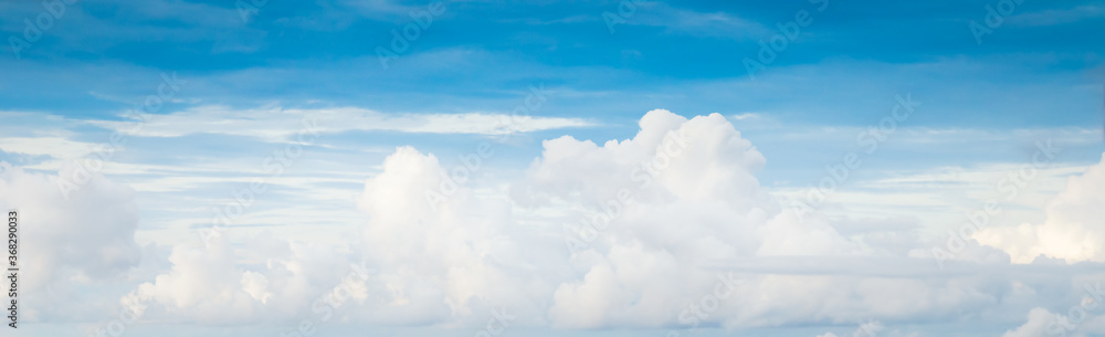 Beautiful blue sky with white fluffy clouds.