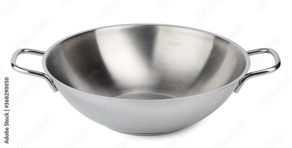 New silver metal stewpan on white background New silver metal stewpan on white background