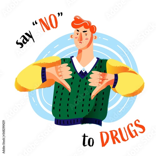 Say no to drugs concept. Angry young man showing stop to narcotic