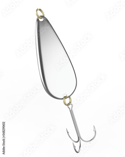 Blank fishing spoon bait for mock up and branding, 3d render illustration.