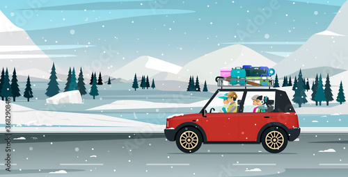 Parents take their children to travel during the snow season.
