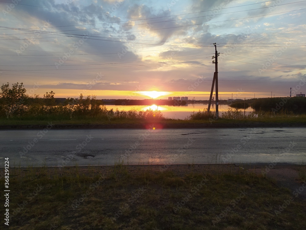 sunset over the river