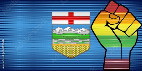 Shiny LGBT Protest Fist on a Alberta Flag - Illustration, 
Abstract grunge Alberta Flag and LGBT flag