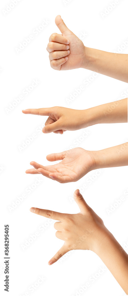 hand sign set  of children isolated on white background